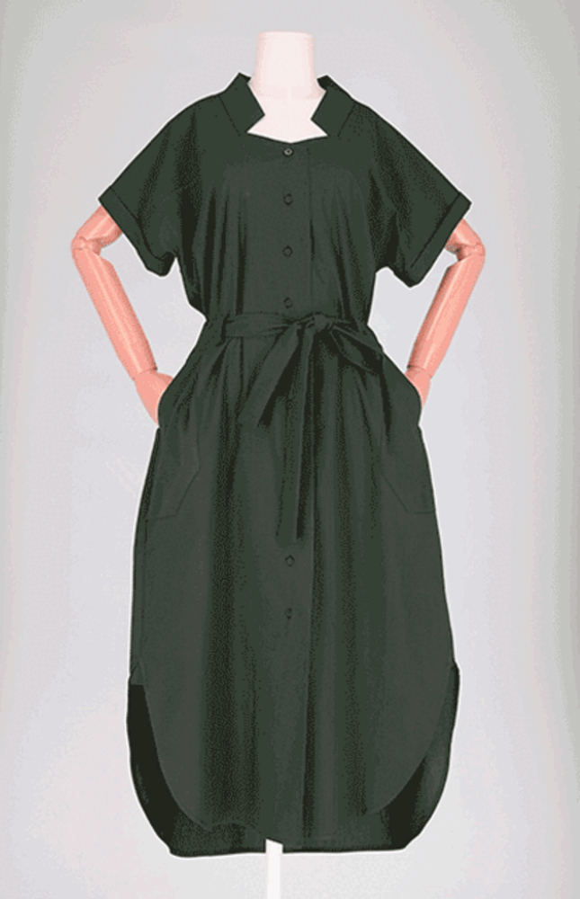 JOGAKBO 24 SHIRT DRESS deep green 조각보 24 셔츠 드레스 딥그린